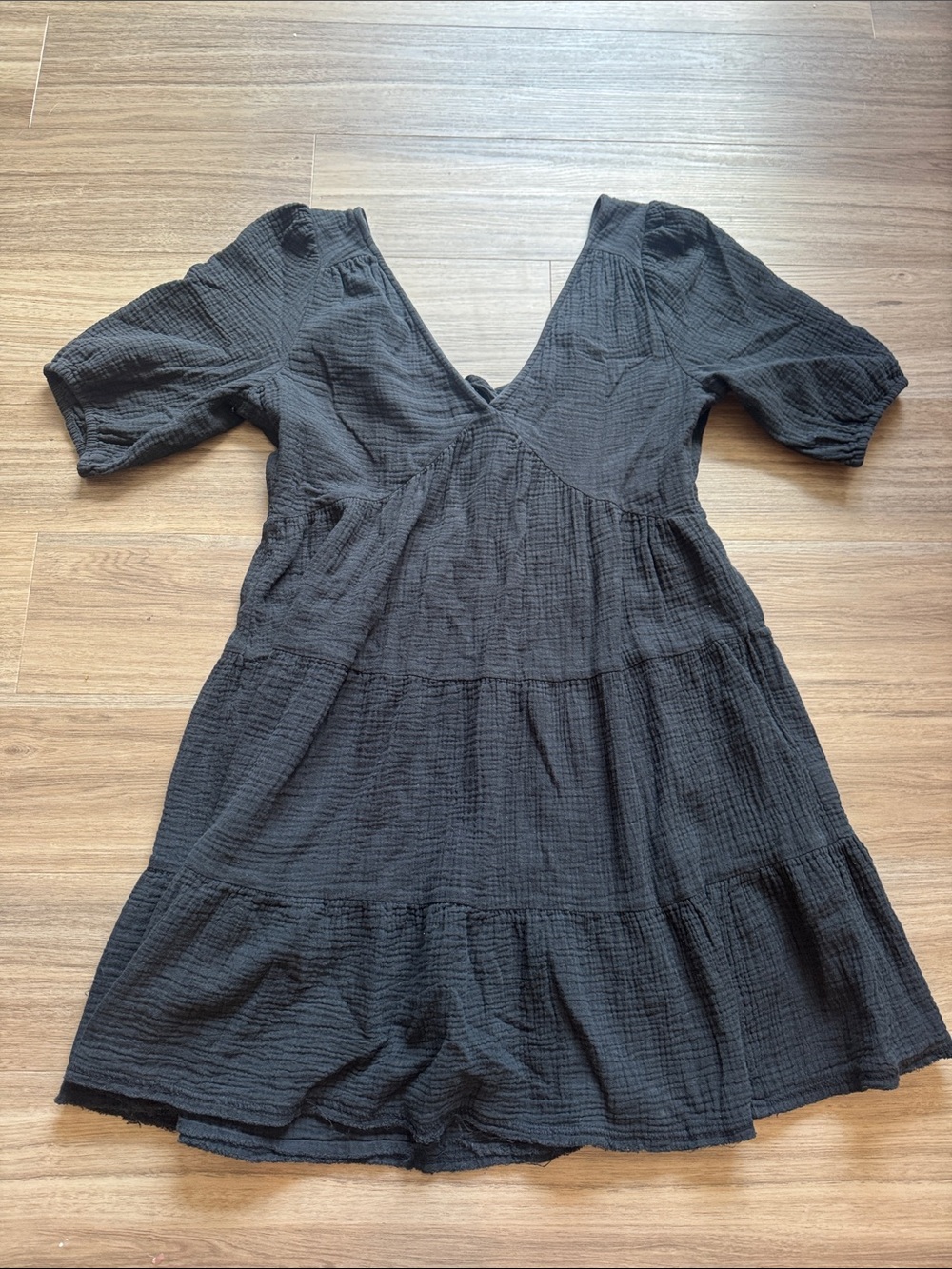 aerie Black Tiered V-Neck Midi Dress